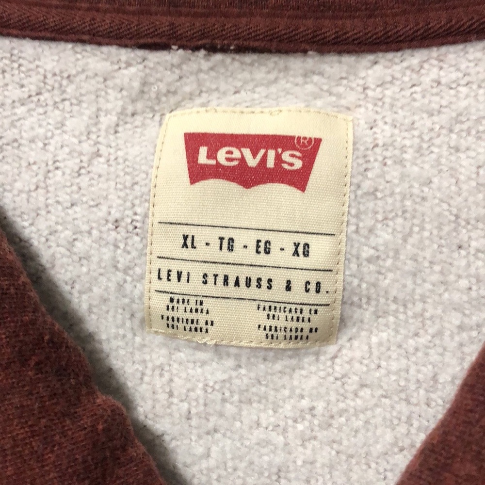 Levi’s Shawl Collar Sweatshirt Men XL Brick Red Blend Cuffed Pullover Casual - Picture 7 of 8